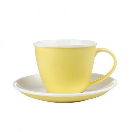 Šálka ​​s podšálkou, porcelán, žltý mat